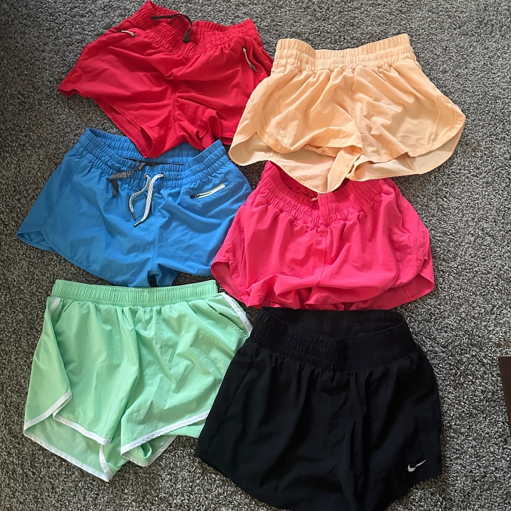 Lot of running shorts- Vuori, lululemon, Alo, Nike